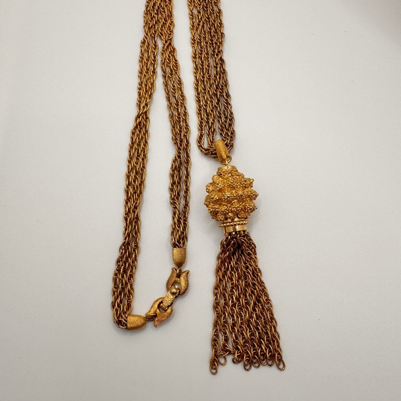 Vintage Monet Gold Tone Multi-Layer Rope Chain Tassel Necklace - Picture 10 of 11